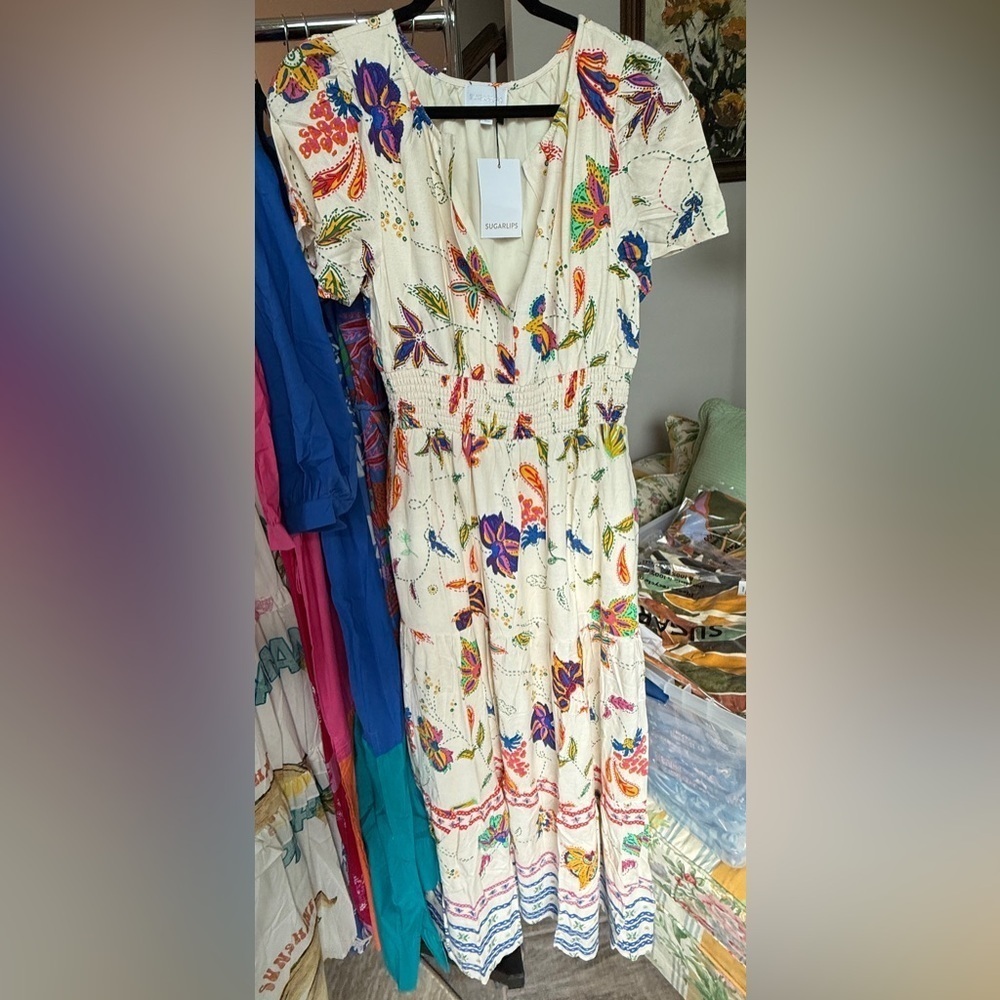 SugarLips Miraflor Rony Smocked Maxi Dress Ivory Multi - Picture 5 of 6